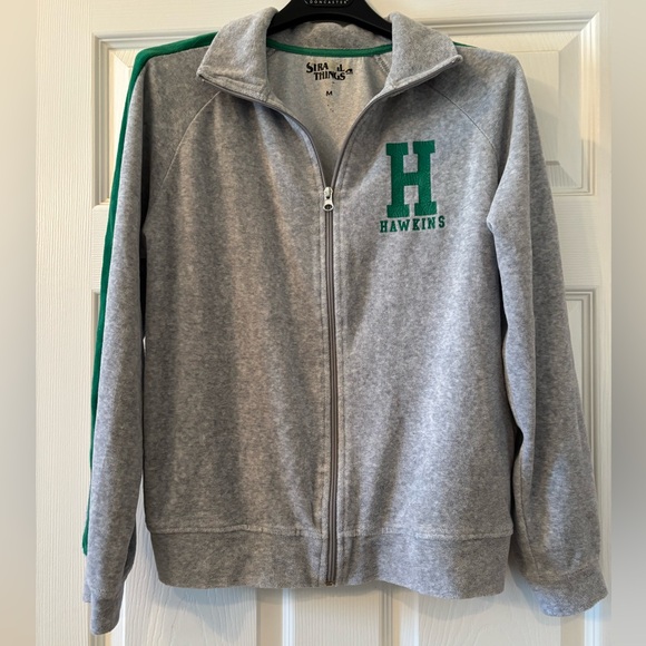 Stranger Things Jackets & Blazers - Stranger Things Gray Zip-Up Jacket with Green Lettering and pockets size M